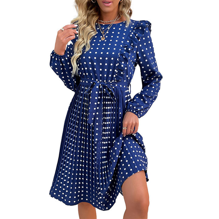 Damen Freizeitkleid mit Punkten und Taillengürtel Drune