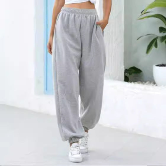 Damen nan weite High-Waist Jogginghose aus weichem Fleece mit elastischem Bund, Eingrifftaschen und engen Saumbündchen Drune