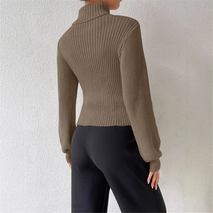 Damen Strickpullover mit Trendigem Cut-Out und Hohem Kragen Drune