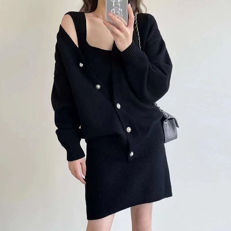 Damen Strickkleid im minimalistischen Design mit abnehmbarer Strickjacke Drune