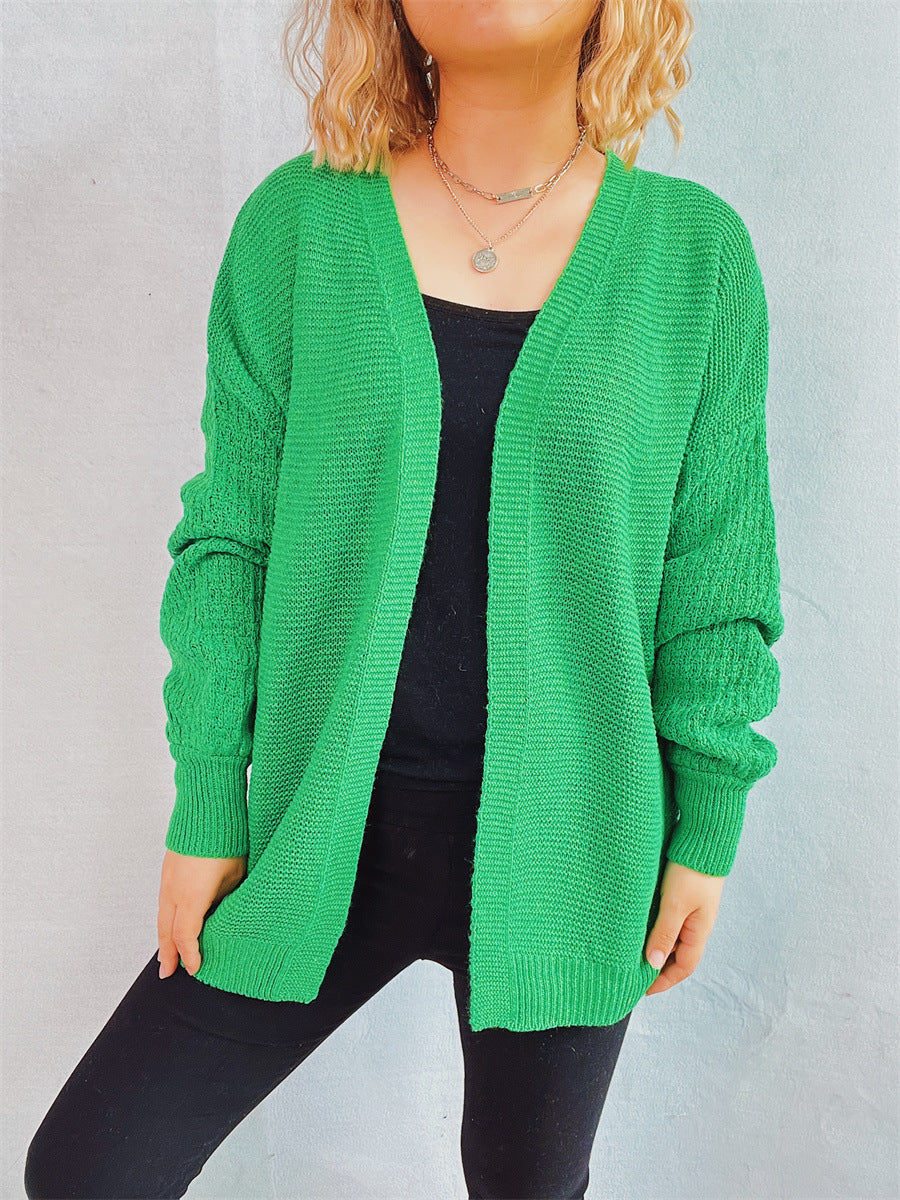 Damen lässige Strickjacke mit voluminösen Ärmeln und modernem Strukturmuster Drune