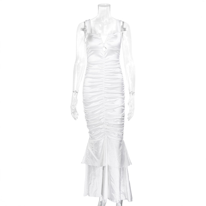 Damen Figurbetontes Satin-Maxi-Kleid mit Rüschendetails Drune