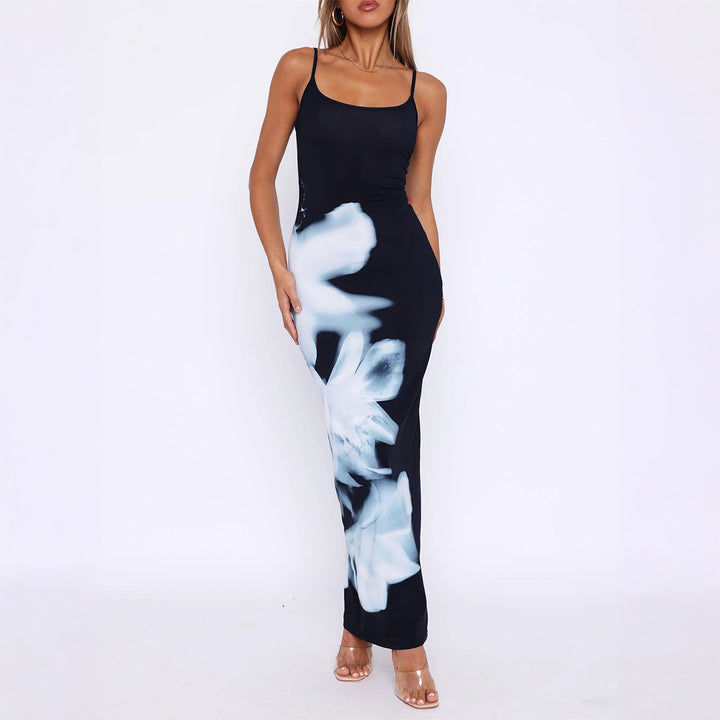 Damen Elegantes Lang-Kleid mit floralen Akzenten Drune