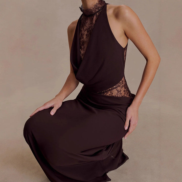 Damen Elegantes Bodenkonturen-Kleid mit exquisiter Spitzeneinlage Drune