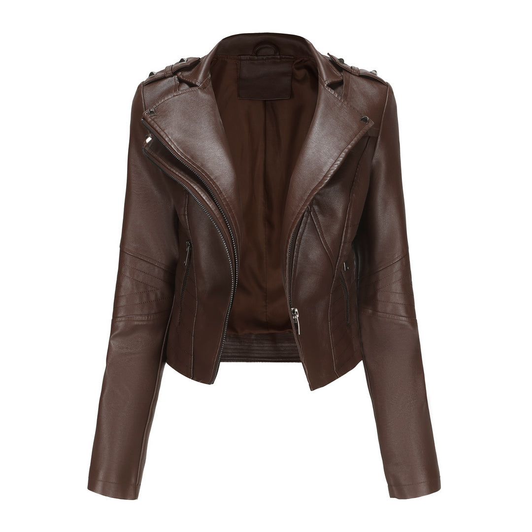 Damen stylische Bikerjacke mit asymmetrischem Reißverschluss und Detailnähten Drune