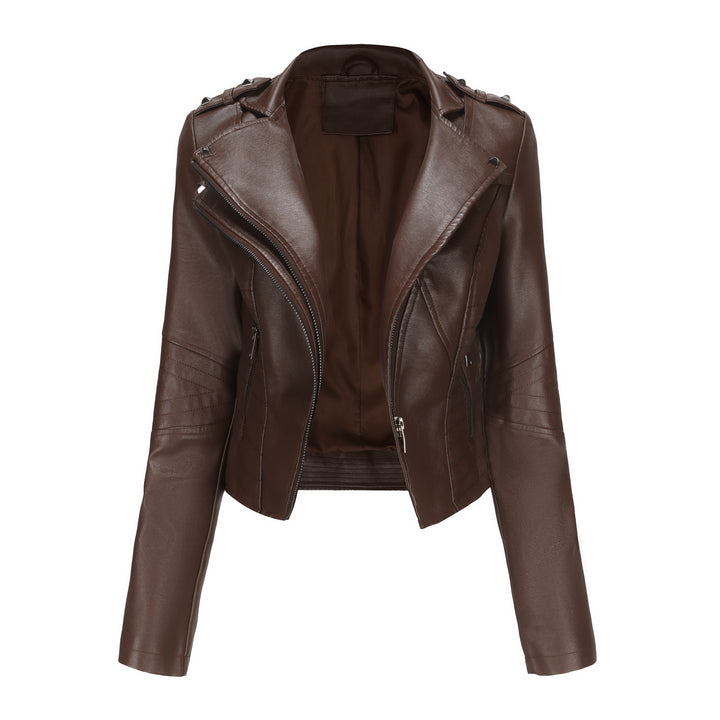 Damen stylische Bikerjacke mit asymmetrischem Reißverschluss und Detailnähten Drune