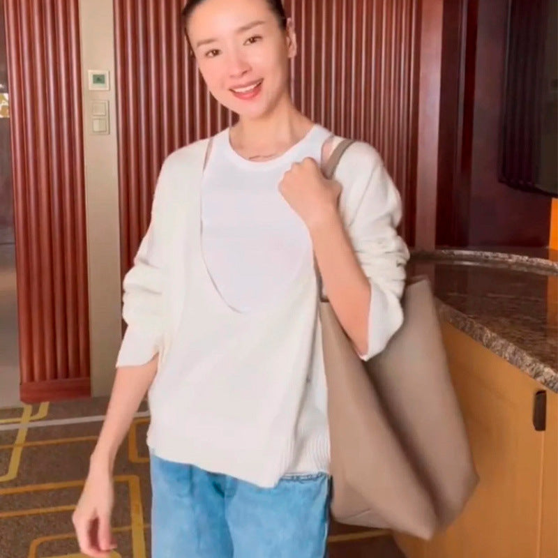 Damen Grobstrickpullover mit V-Ausschnitt und weitem Schnitt Drune