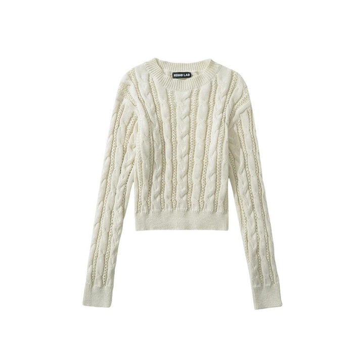 Damen modischer Strickpullover mit Kabelmuster und figurbetonendem Schnitt Drune