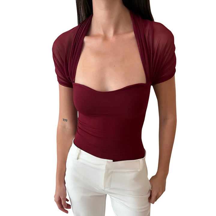 Damen Tailliertes Bustier-Oberteil mit transparenten Ärmeln Drune