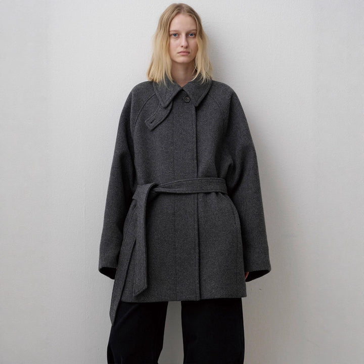 Damen gesteppter Wollmantel mit elegantem Kragen Drune