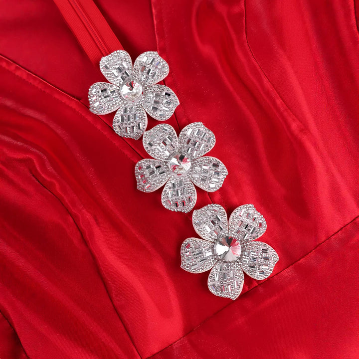 Damen Extravagantes Abendkleid mit voluminösen Puffärmeln und funkelnden Applikationen Drune