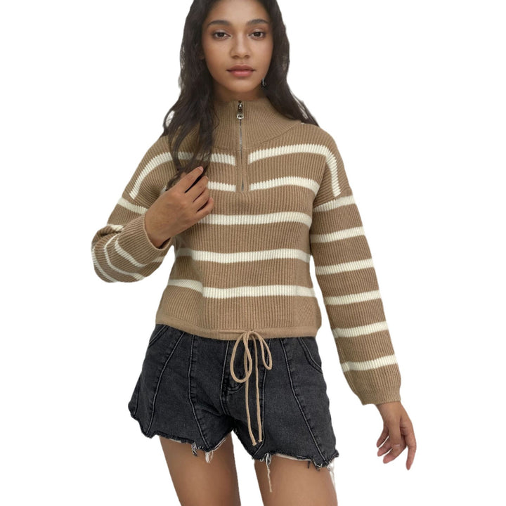 Damen Strickpullover mit Zip-Kragen und tailliertem Schnitt Drune