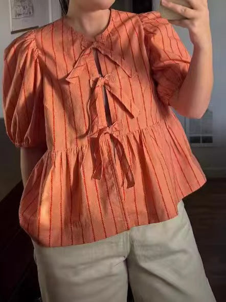 Damen Bluse mit Rüschen und Schleifenakzenten Drune