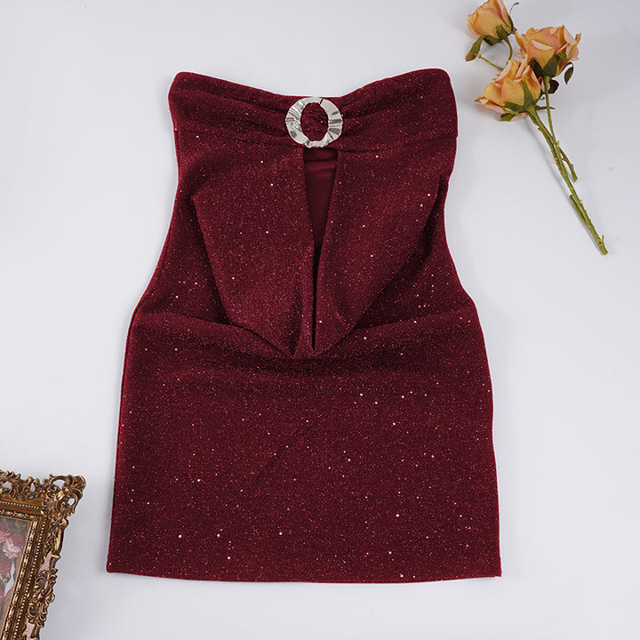 Damen Glitzerndes elegantes Oberteil mit raffiniertem Ausschnitt Drune