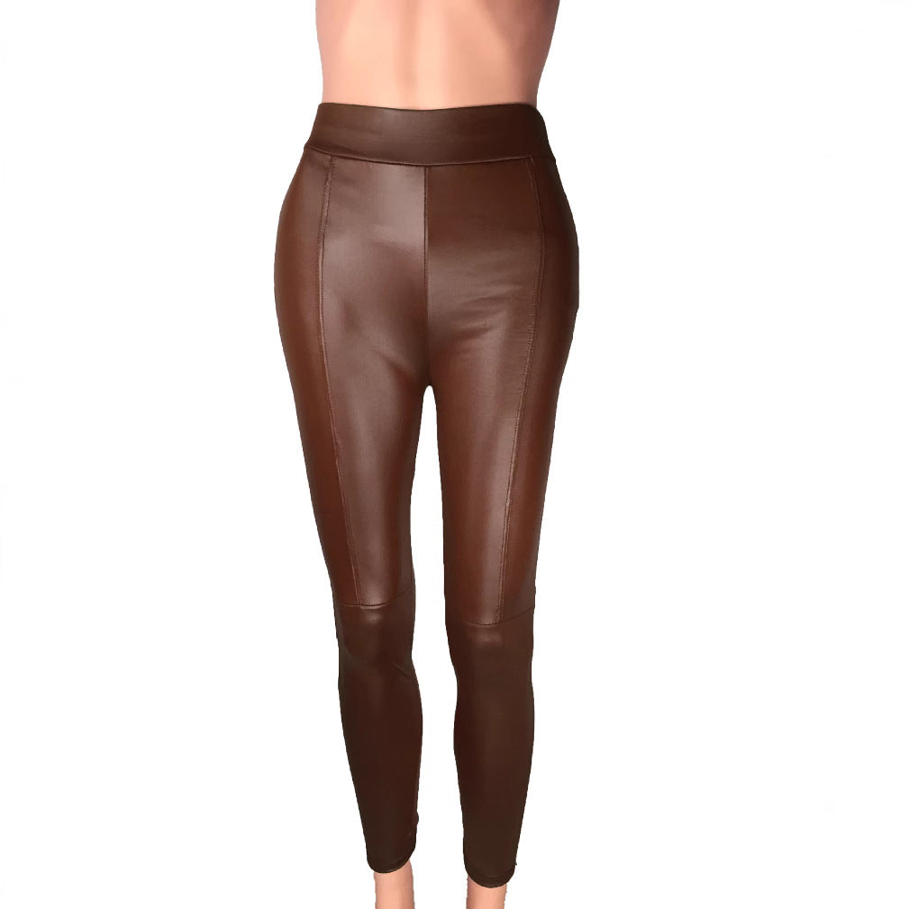 Damen Hochtaillierte Leggings aus hochwertigem Kunstleder mit nahtloser Verarbeitung Drune
