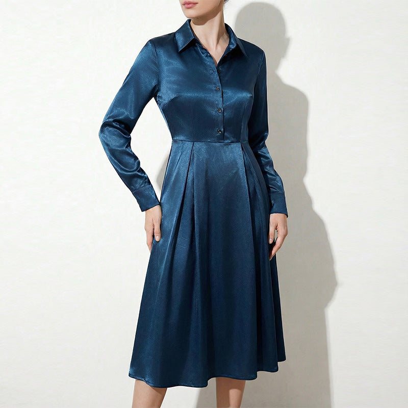 Damen Midi Hemdblusenkleid mit seidigem Glanz Drune