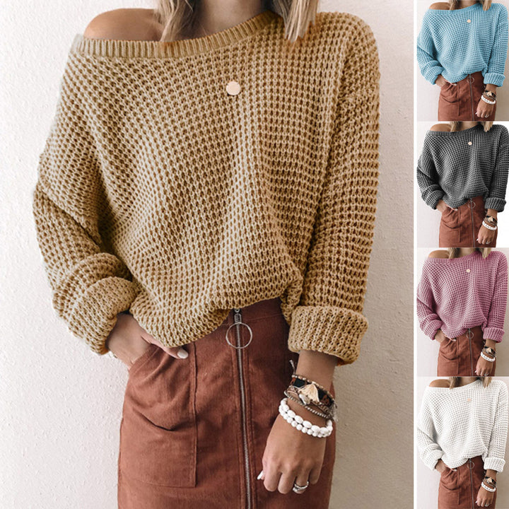 Damen lässiger Strickpullover mit weitem Schnitt und off-shoulder Design Drune