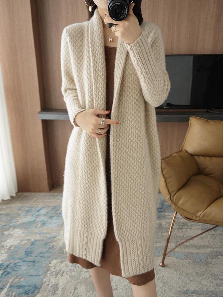Damen Strickjacke mit modernem Zopfmuster und offenen Front Drune