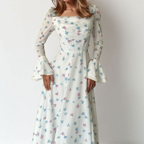 Damen Langärmliges Blumenmaxikleid Drune