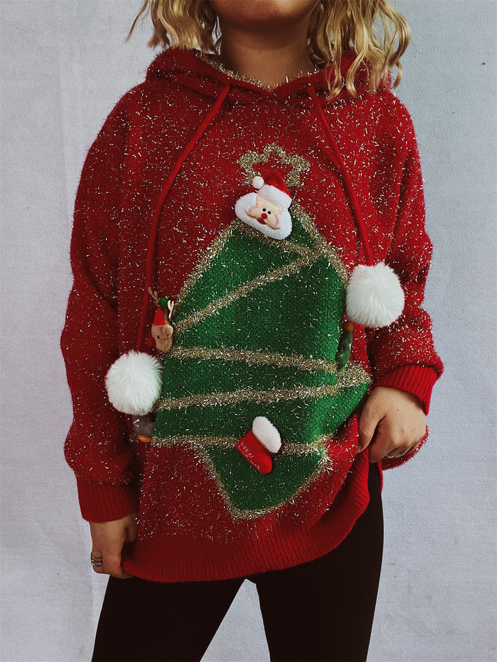 Damen festlicher Hoodie mit weihnachtlichem Motiv und 3D-Applikationen Drune