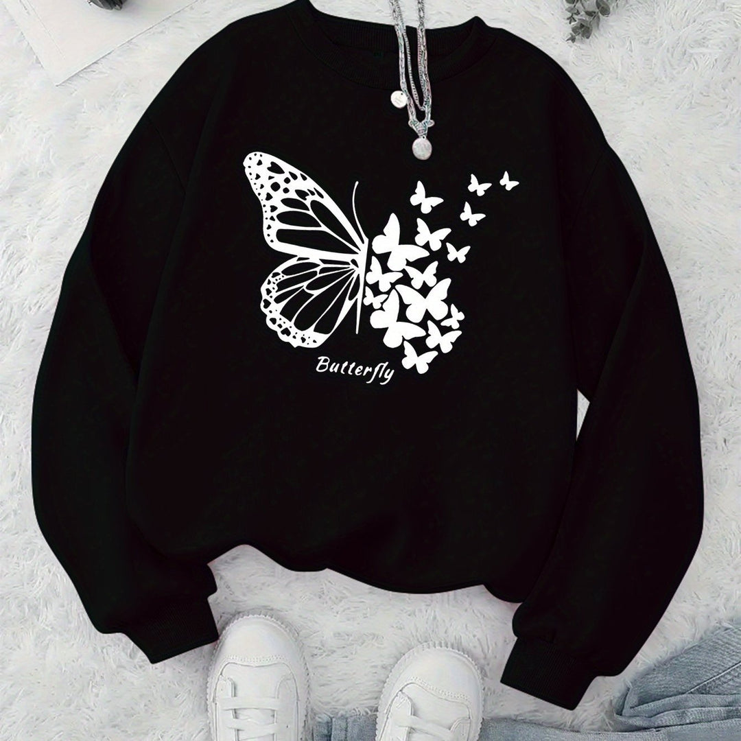 Damen Sweatshirt mit kreativem Schmetterlingsmotiv und lässigem Schnitt Drune