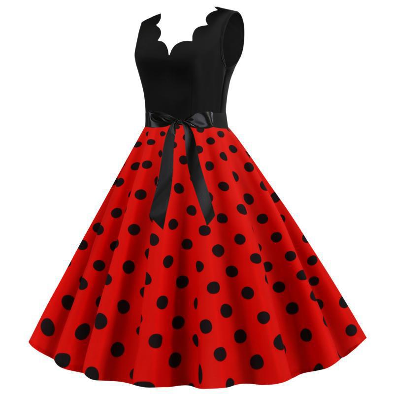 Damen Swing-Kleid mit modernem gepunktetem Design und elegantem V-Ausschnitt Drune