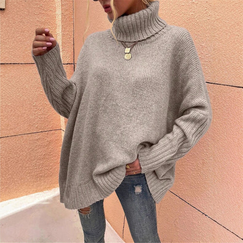 Damen Grobstrickpullover mit hohem Kragen Drune