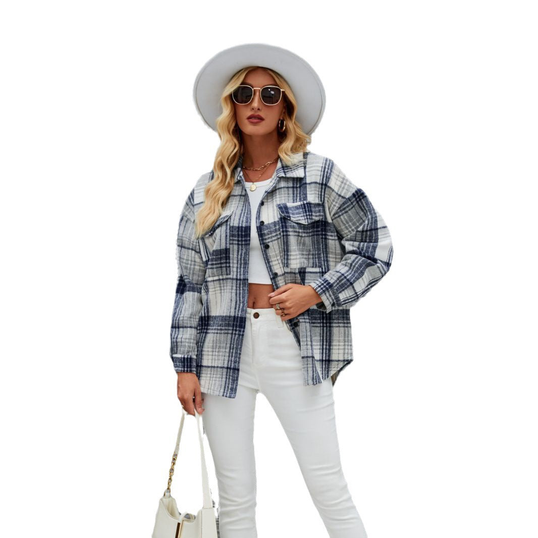 Damen lässige Flanellhemdjacke mit karriertem Design und praktischen Brusttaschen Drune