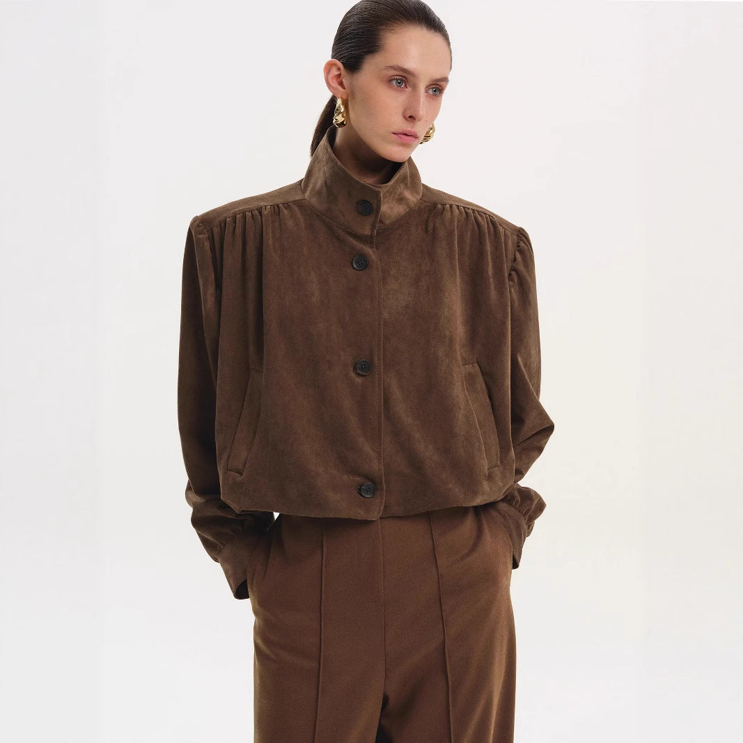 Damen Oversized Bluse mit schickem Plissee-Design und eleganten Knopfdetails Drune