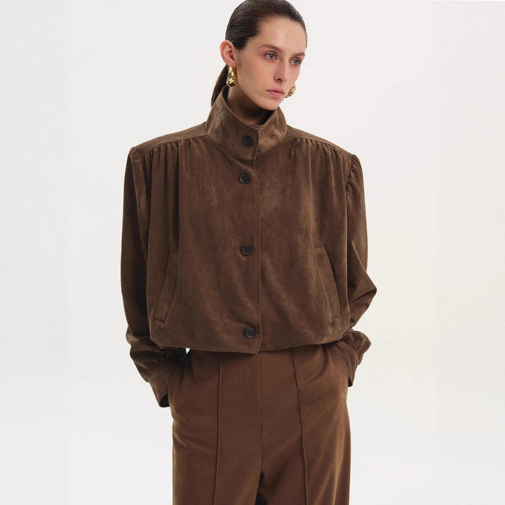 Damen Oversized Bluse mit schickem Plissee-Design und eleganten Knopfdetails Drune