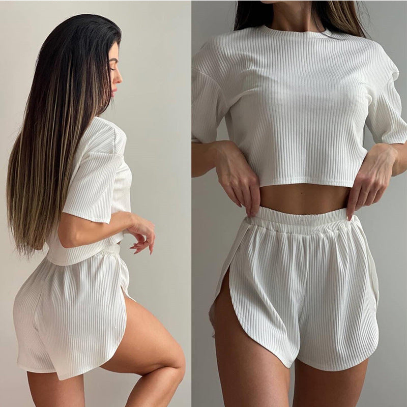 Damen lässiges cropped Oberteil und Shorts Set Drune