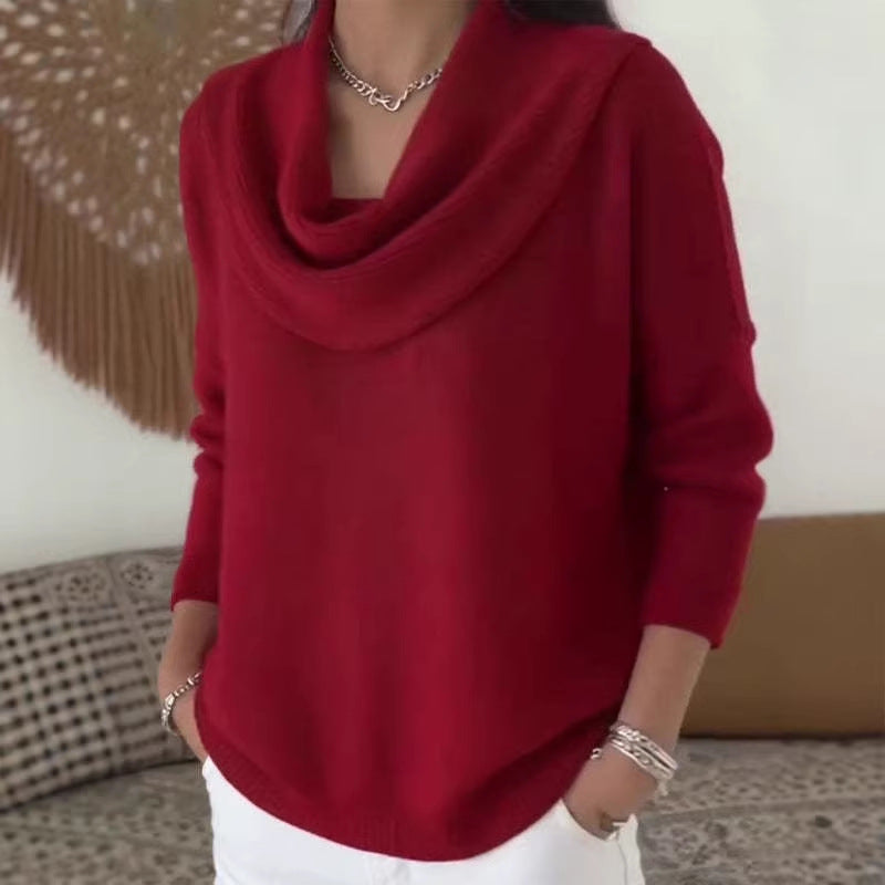 Damen nan fein gestrickter Pullover mit Wasserfallkragen und geripptem Saum Drune