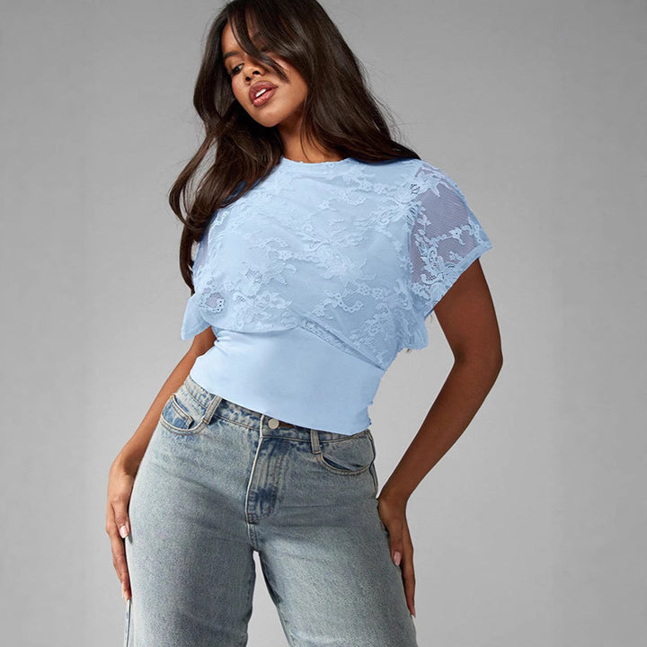 Damen Elegant strukturiertes Oberteil mit Spitzendetails Drune