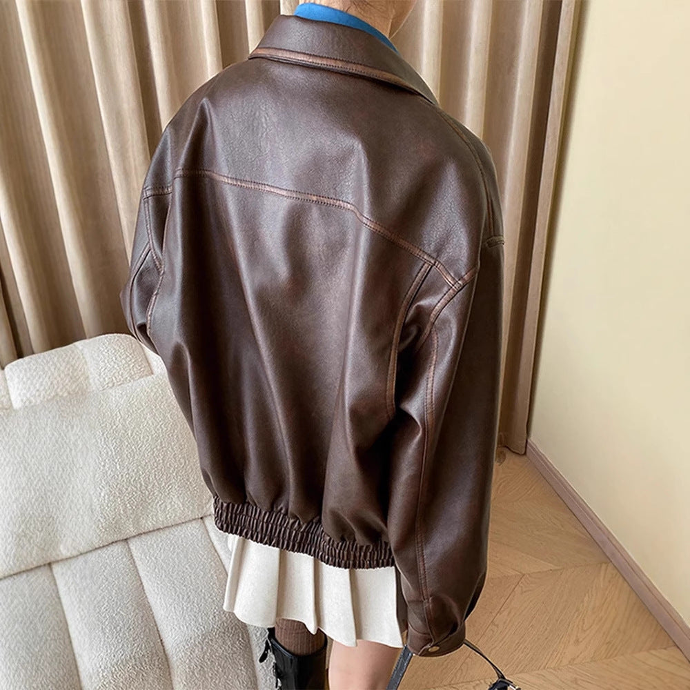 Damen Kunstlederjacke mit praktischen Taschen und modischem Schnitt Drune