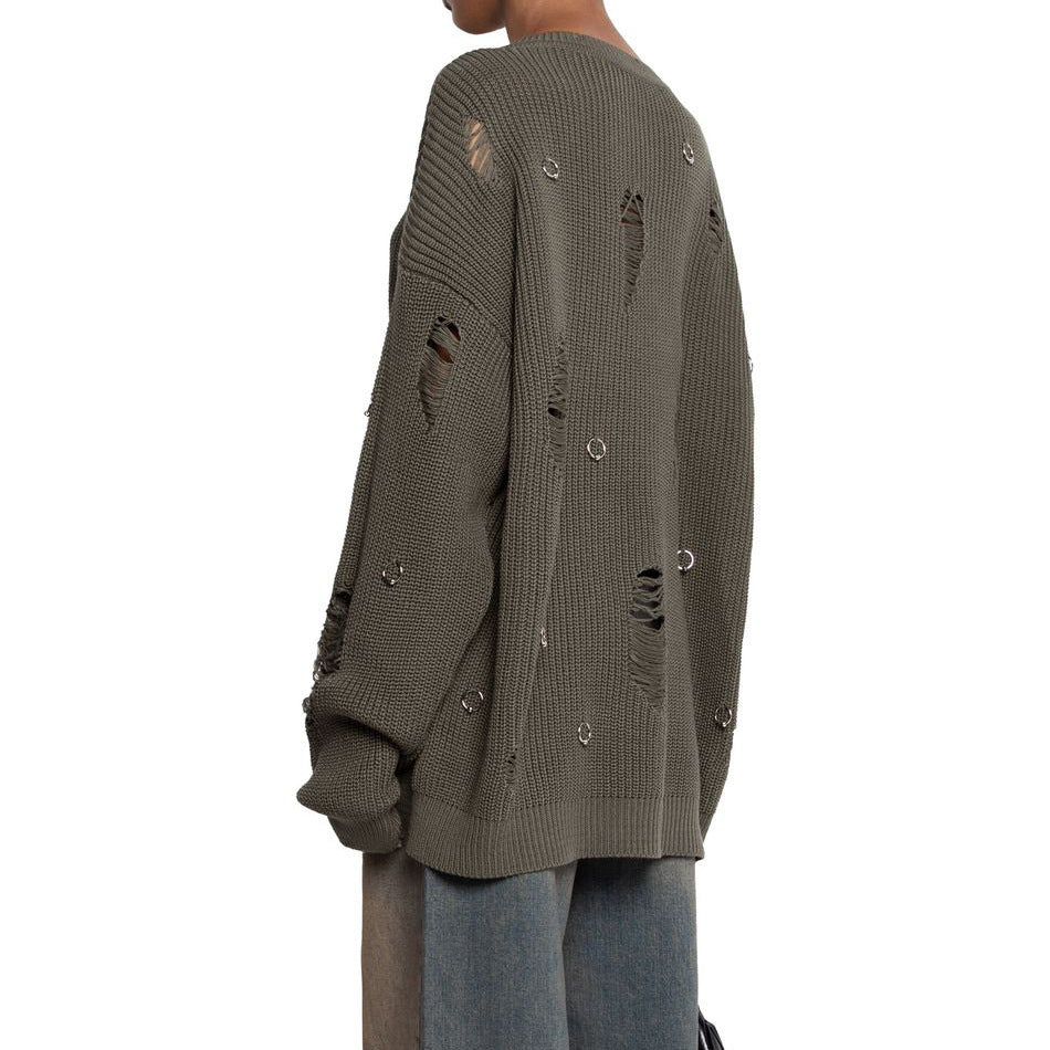 Damen lässiger Pullover mit modischen Rissdetails und Schmuck-Applikationen Drune