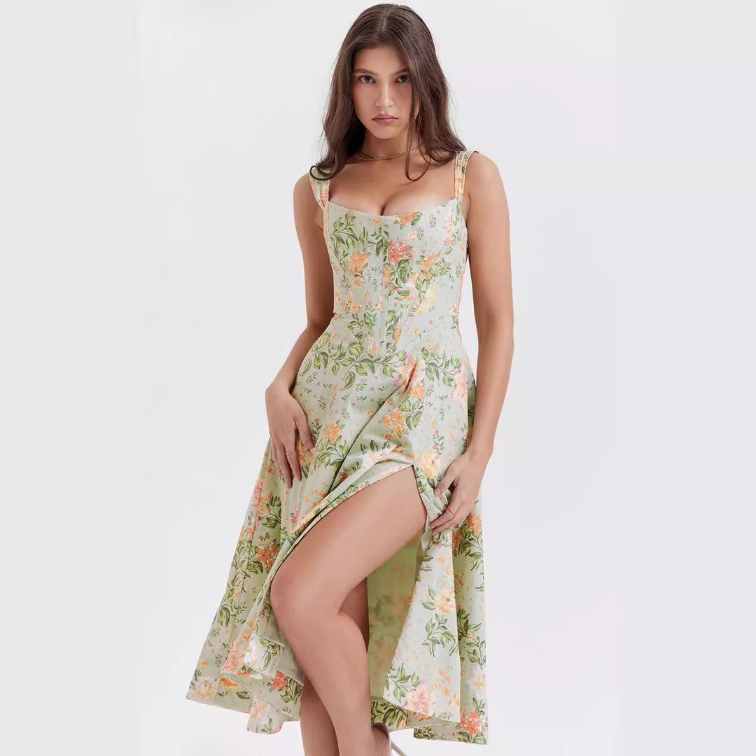 Damen Maxikleid mit schulterfreiem Design und floralem Muster Drune