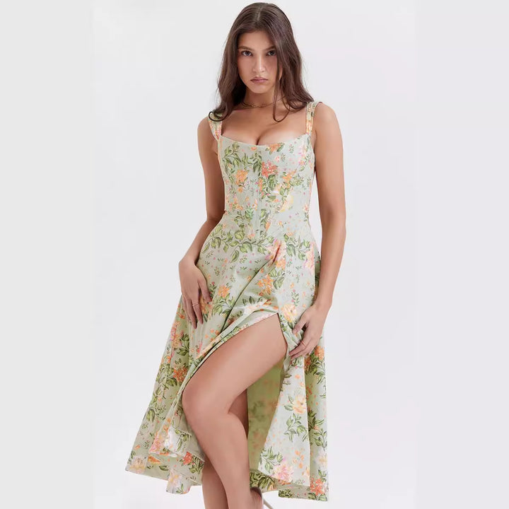 Damen Maxikleid mit schulterfreiem Design und floralem Muster Drune