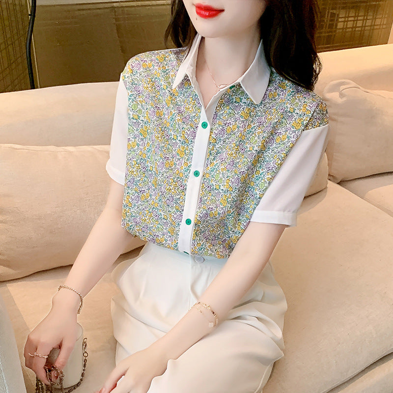 Damen Bluse mit floralem Design und dekorativem Kragen Drune