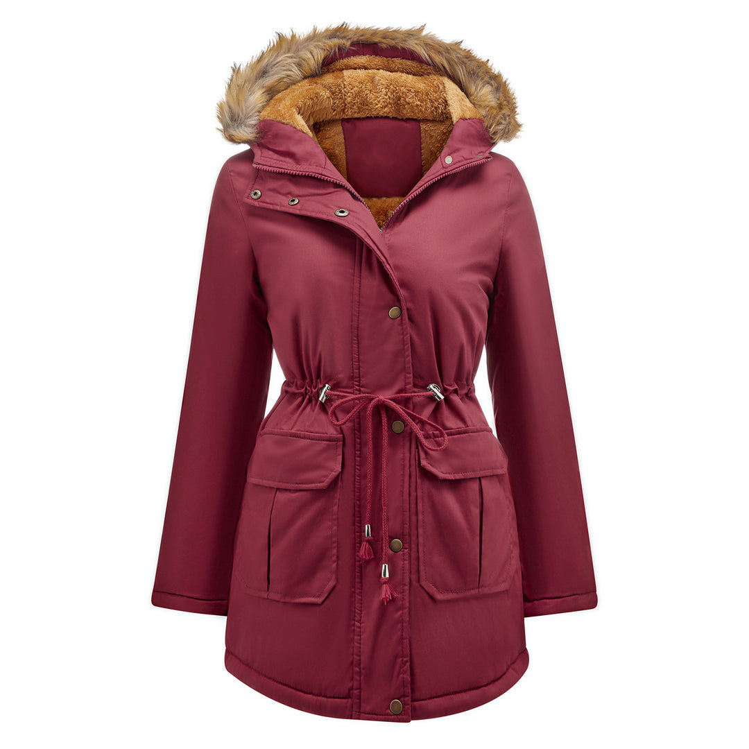 Damen warme Outdoor-Parka mit abnehmbarer Kapuze und luxuriösem Kunstfell Drune