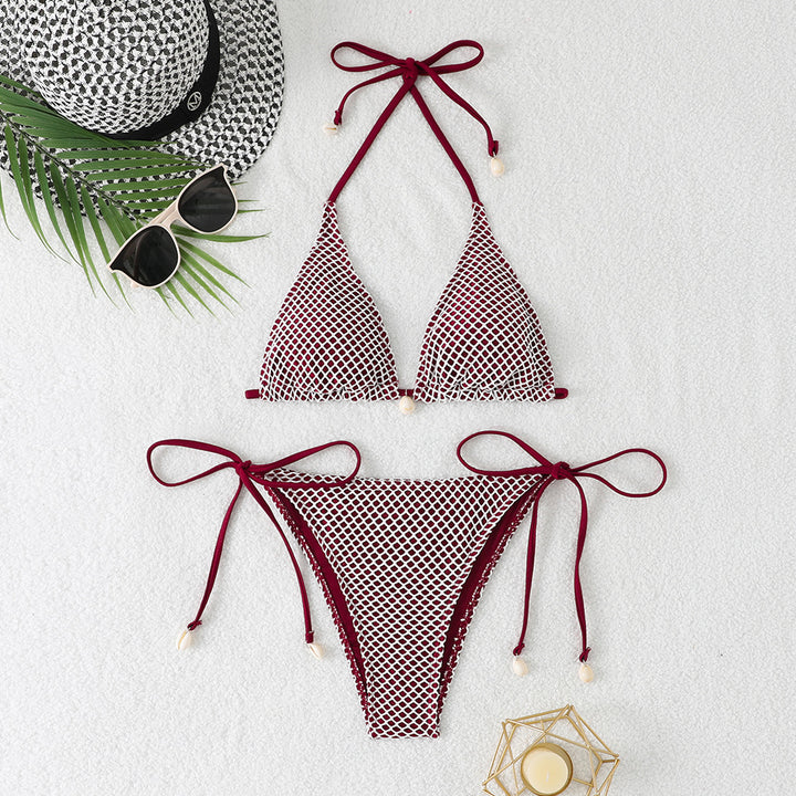 Damen Netz-Bikini mit verstellbaren Bändern und eleganten Perlendetails Drune