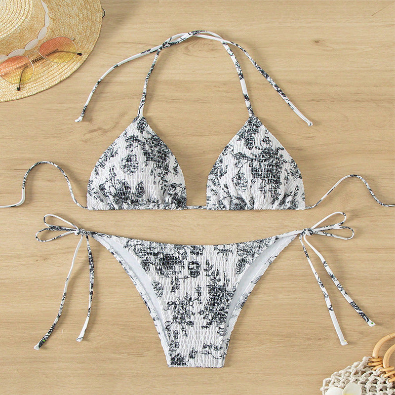 Damen Triangel-Bikini-Set mit floralem Muster und verstellbaren Trägern Drune