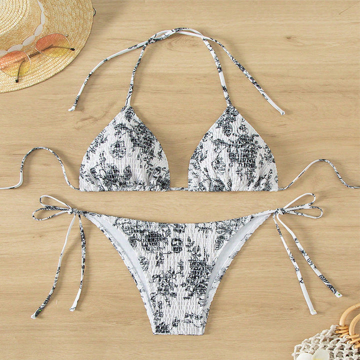 Damen Triangel-Bikini-Set mit floralem Muster und verstellbaren Trägern Drune