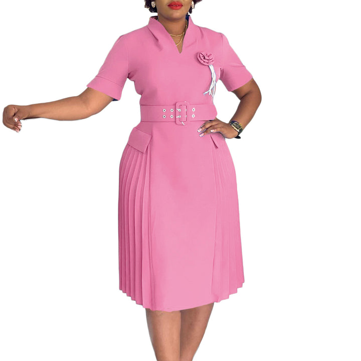 Damen Midi-Kleid mit stilvollem Gürtel und eleganter Rüsche Drune