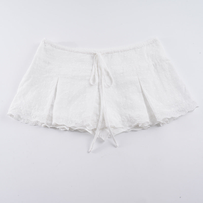 Damen kurzer Oberrock mit verstellbarem Bund und floralem Stickdesign Drune