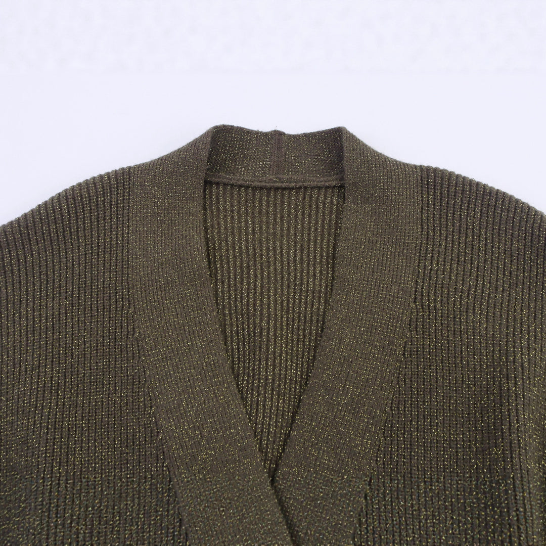 Damen Lange Strickjacke mit Gürtel und Taschen Drune