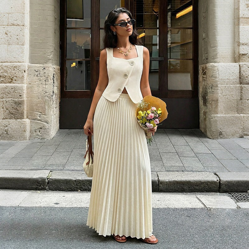 Damen Plissiertes Maxikleid mit elegantem Überwurf Drune