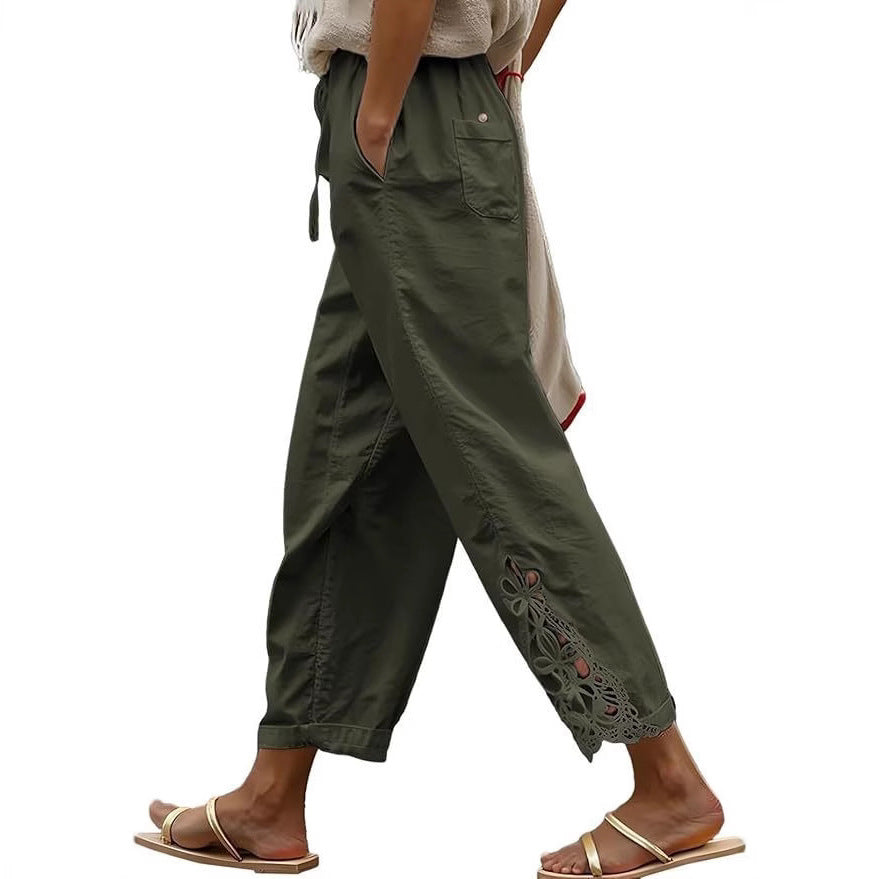 Damen Leichte und luftige Sommerhose im Boho-Stil mit Stickerei Drune