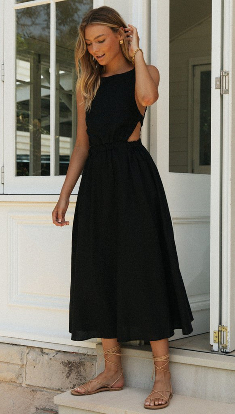 Damen elegantes Sommermaxikleid mit raffiniertem Schnitt und verstellbarem Taillenzug Drune
