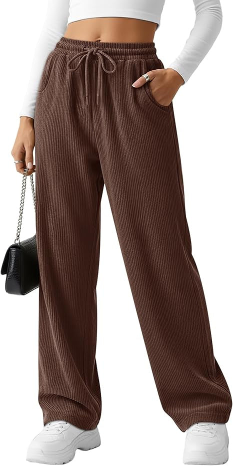 Damen breite Rippstrick-Hose mit Kordelzug Drune