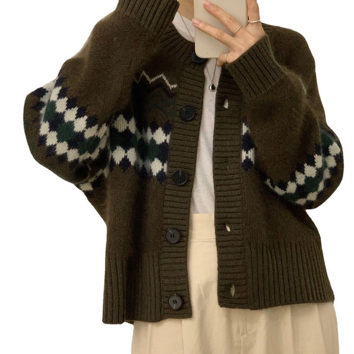 Damen modische Strickjacke mit auffälligem Jacquard-Muster Drune